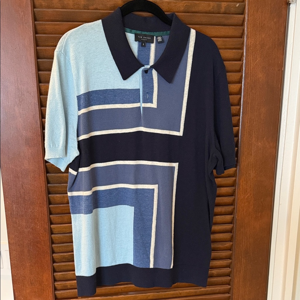 Ted Baker Geometric Navy and Sky Blue Polo